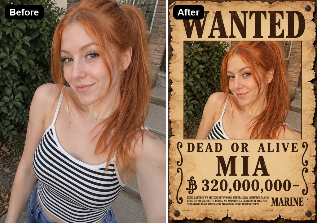 ein echtes Foto auf einem Wanted Poster im One Piece Stil