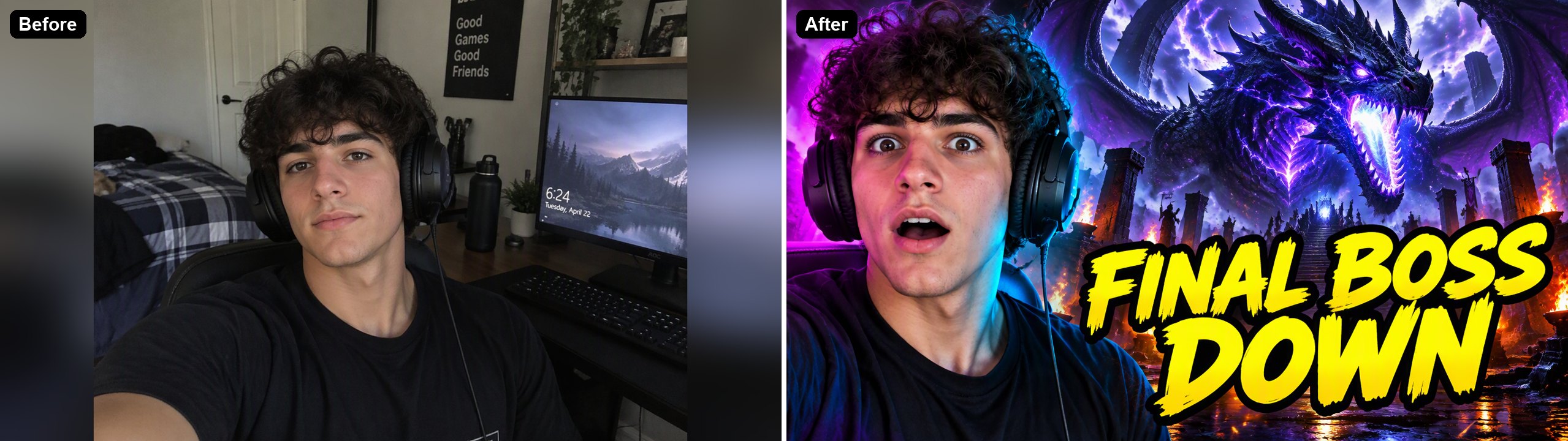 a gamer selfie turned into a boss fight YouTube thumbnail