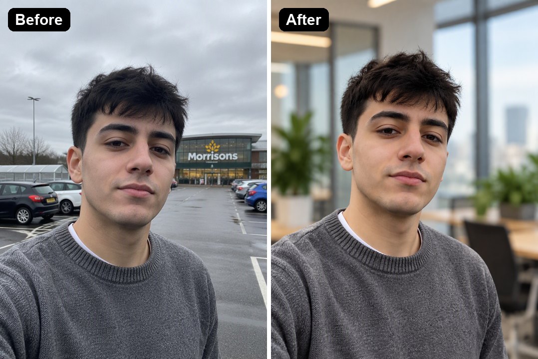 a parking lot selfie turned into a blurred office headshot