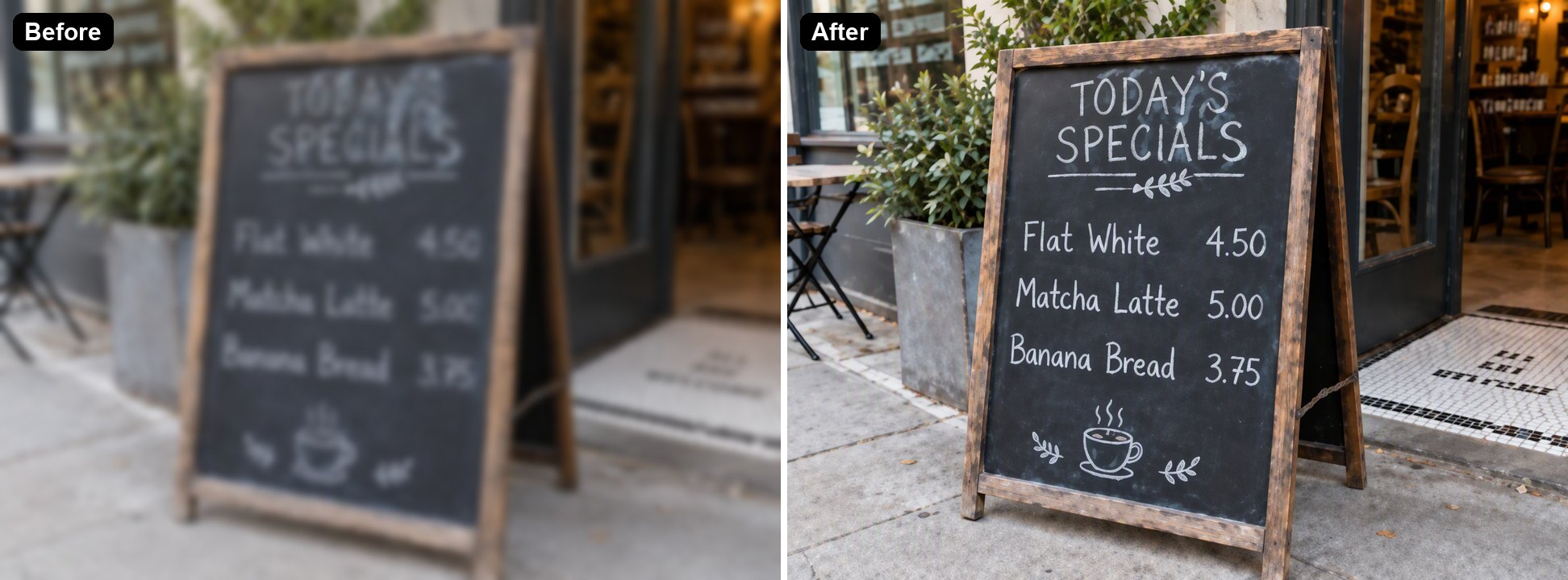 menu su lavagna sfocato reso leggibile
