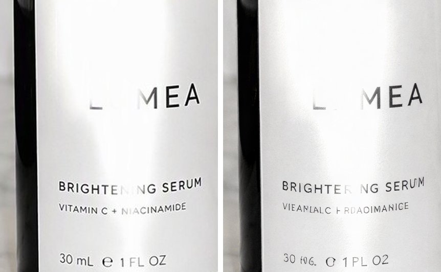 Left: the original label. Right: upscaled to 2K from a 360 px copy; the small line is garbled