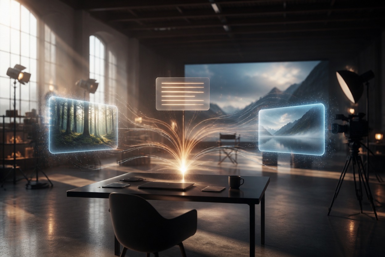 Unbranded film set illustrating text and image guided video workflows