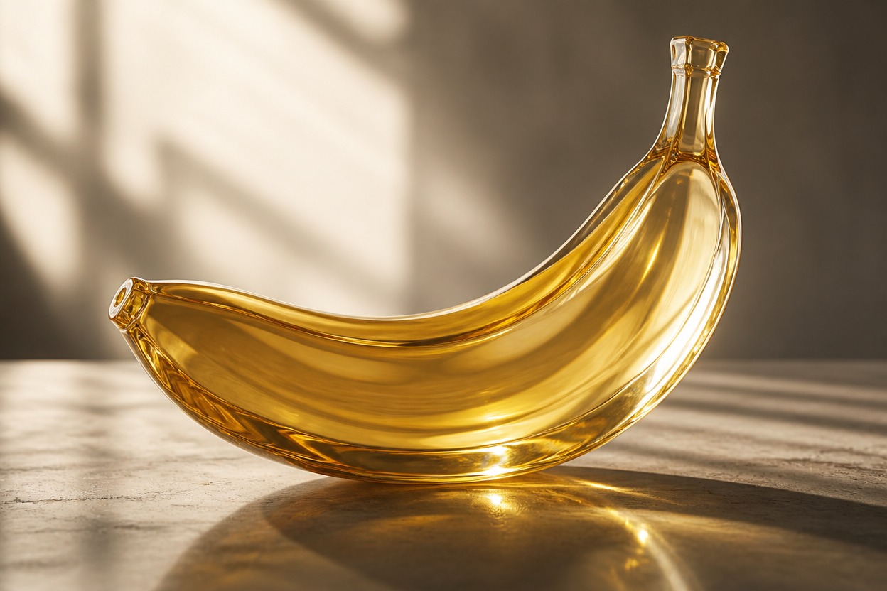 Golden glass banana sculpture representing Nano Banana 2 image generation