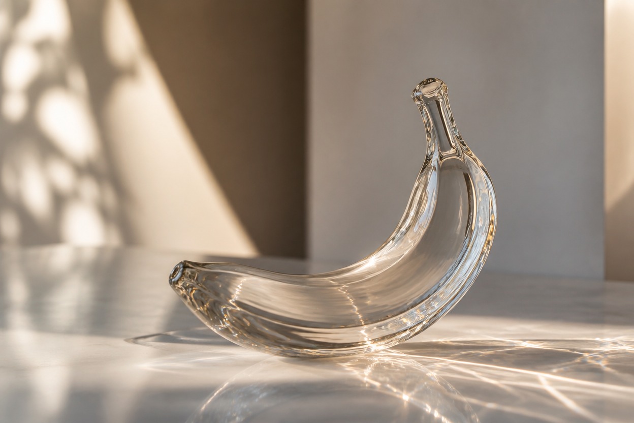 Abstract glass banana sculpture representing Nano Banana 2 Lite Edit API