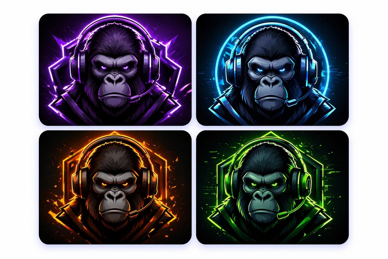 Neon gorilla gaming avatar with headset accents