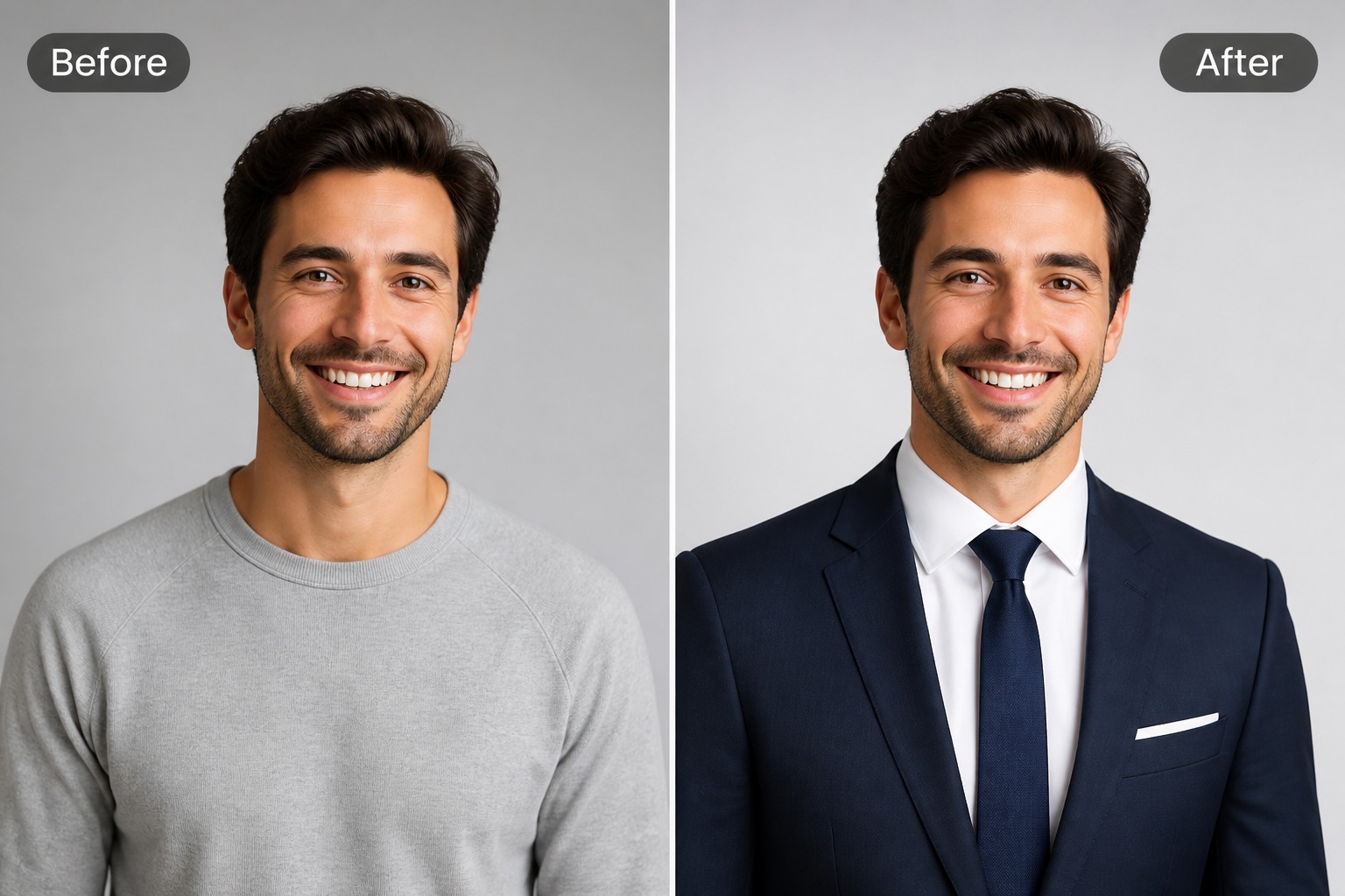 AI add suit to photo online editor preview