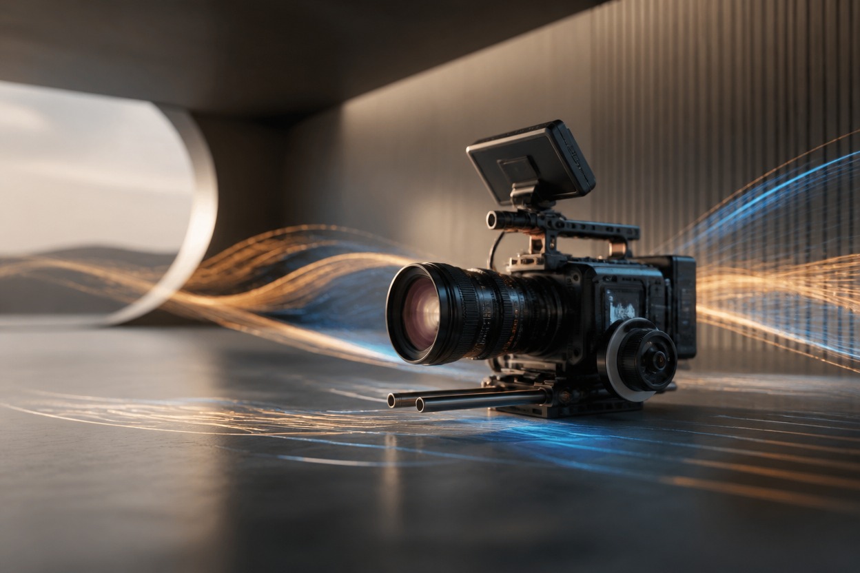 Cinematic camera rig representing an asynchronous production workflow