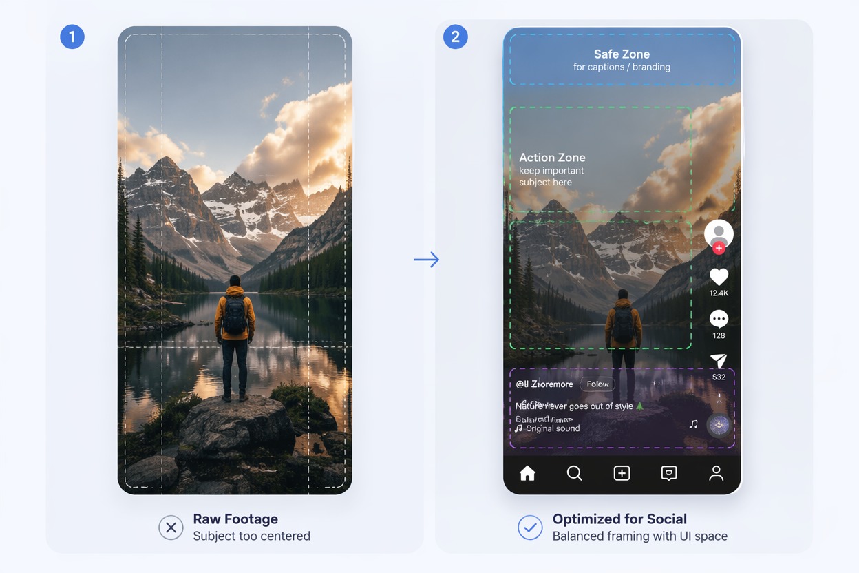 Visuelle Darstellung des KI-Reel-Makers für die Anpassung von Visuals an Social Feeds
