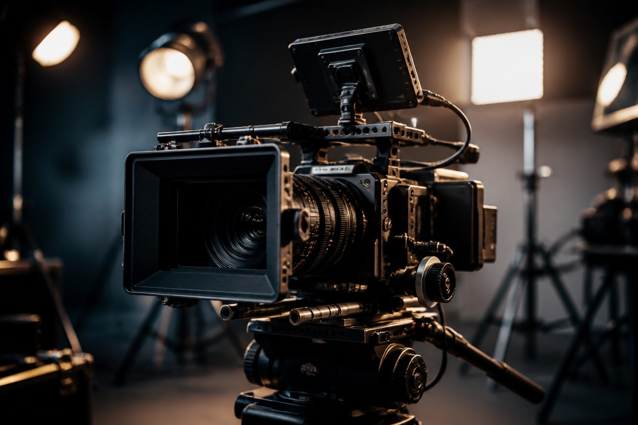 Unbranded camera rig on a controlled production stage