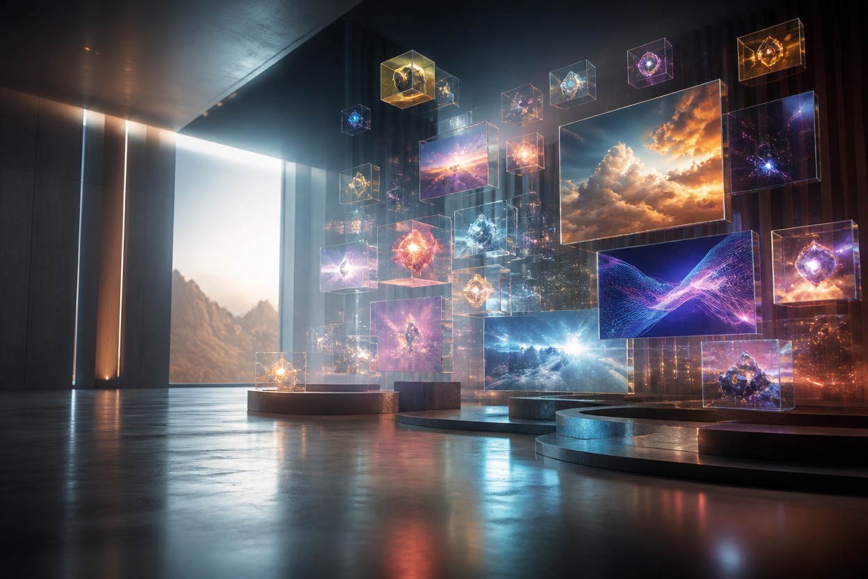 Atmospheric film stage representing a library of video effect templates