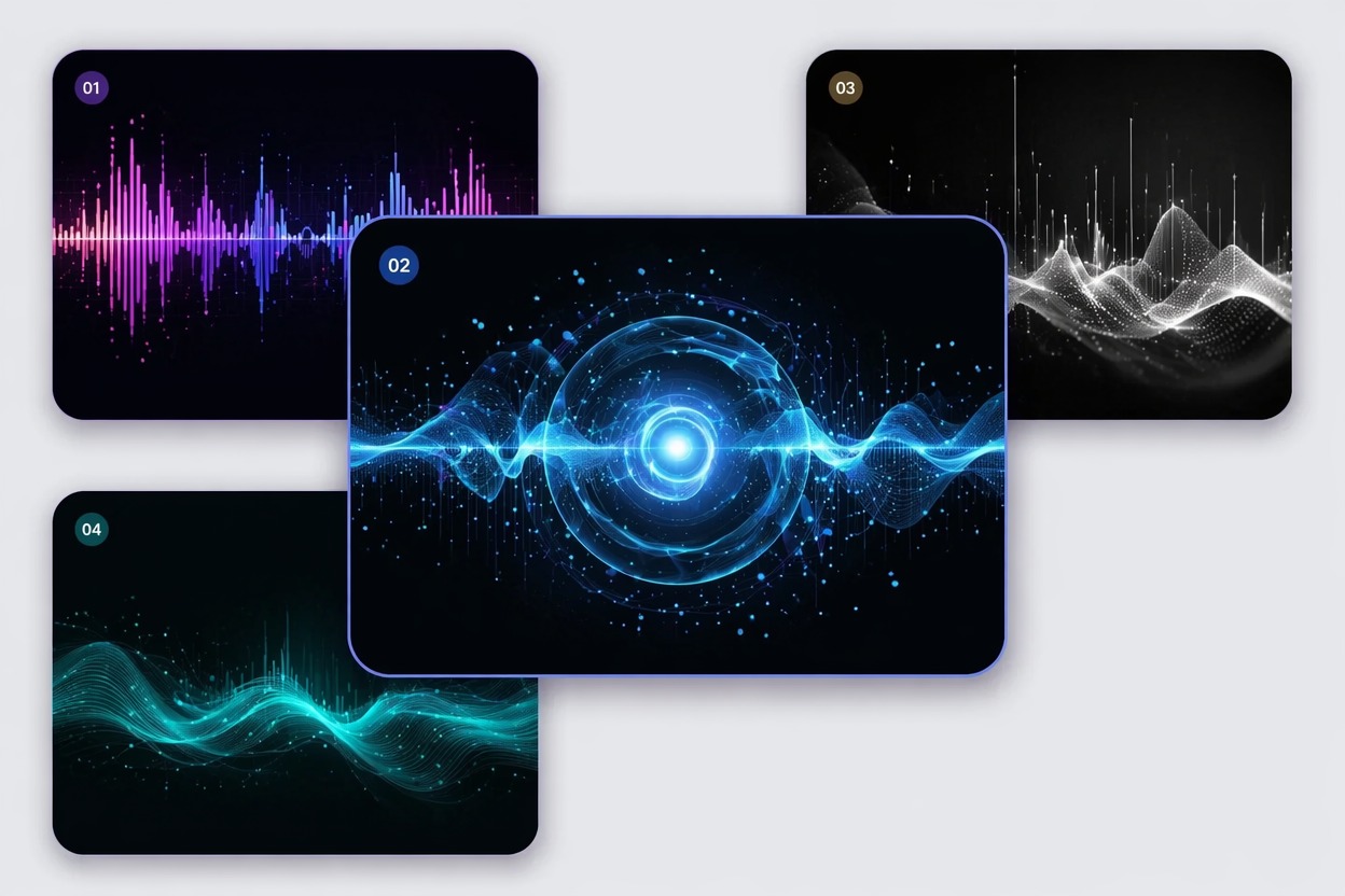 Audio waveform paired with short campaign video frames