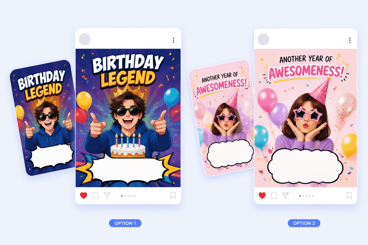 Exemplo do Gerador de Memes com IA para criar conceitos de memes de aniversário