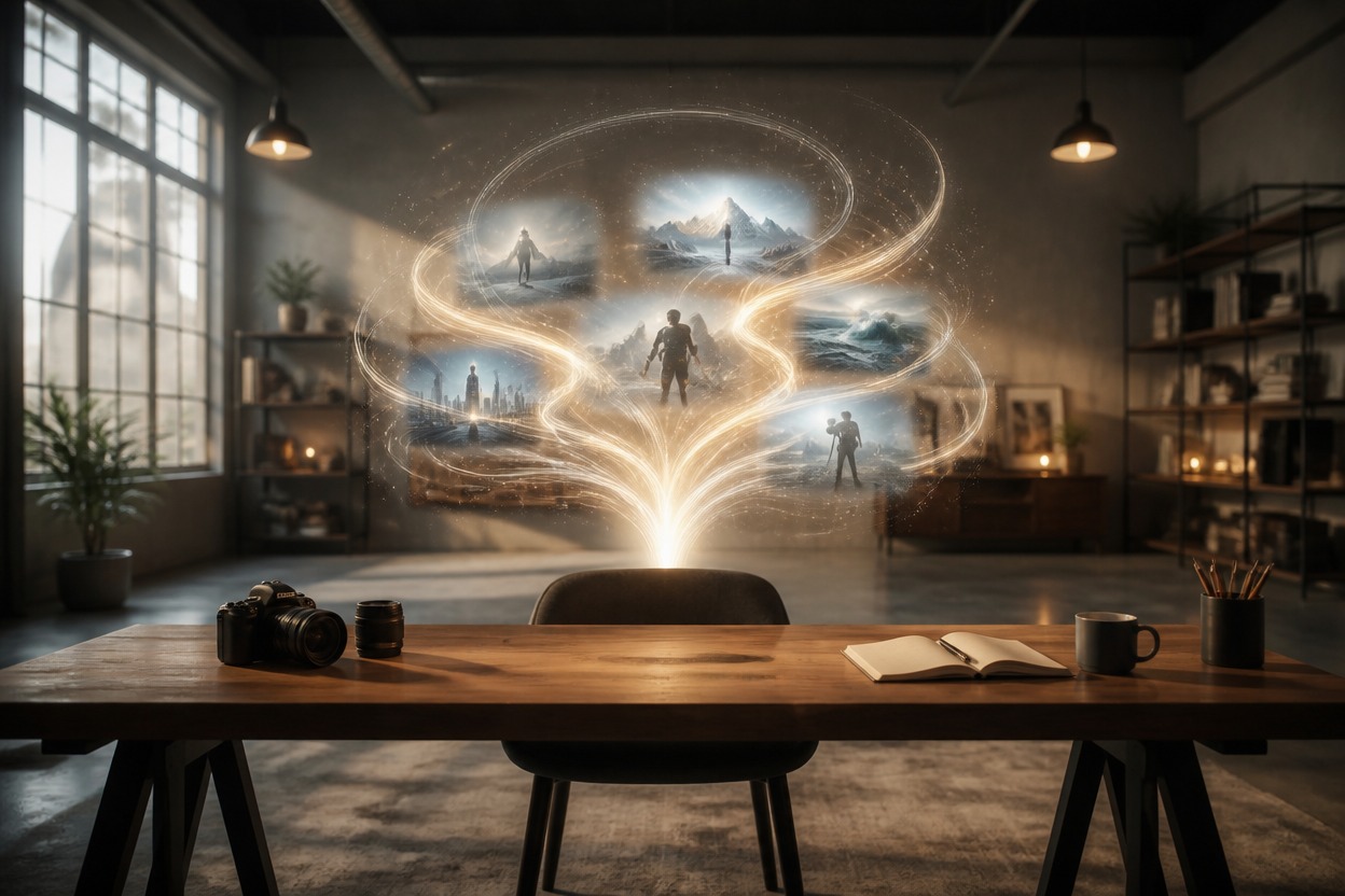 Unbranded studio production scene for prompt-driven video creation