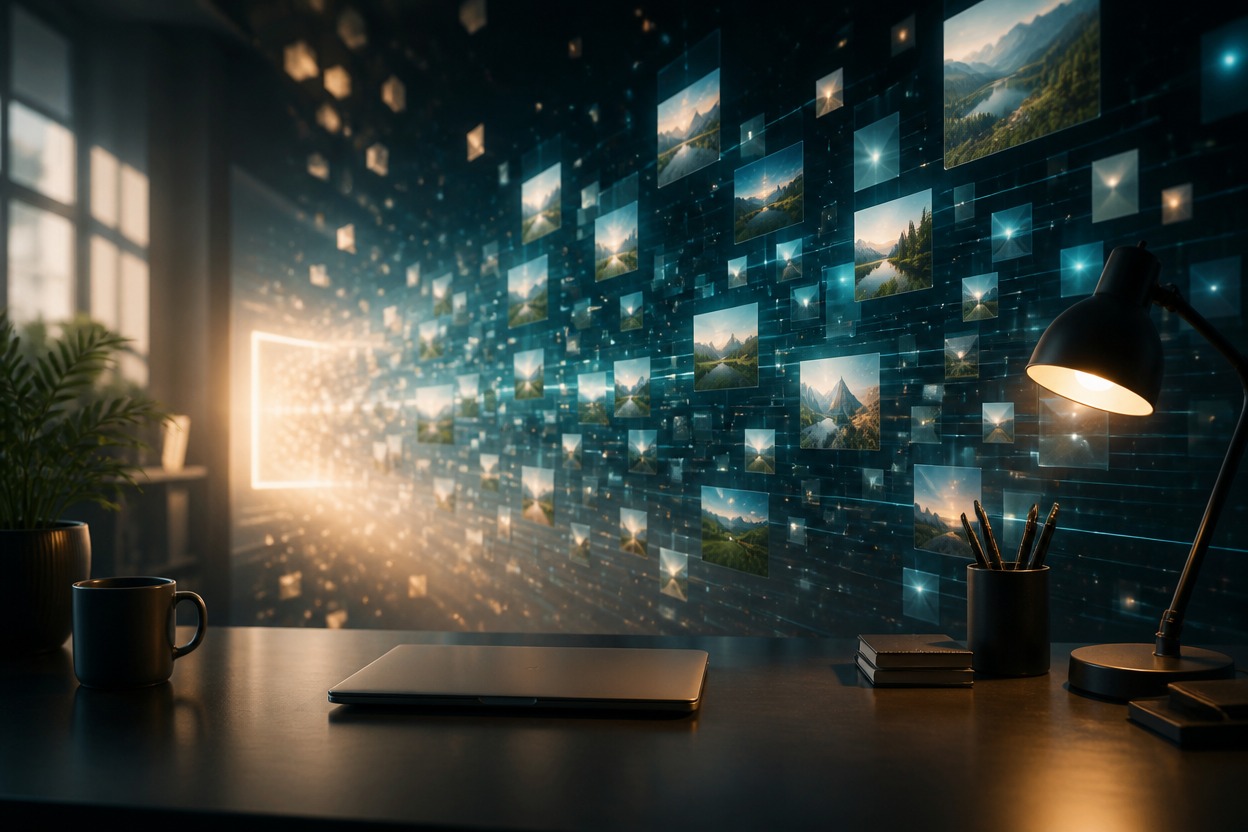 A refined single-scene production setup representing efficient image generation at scale