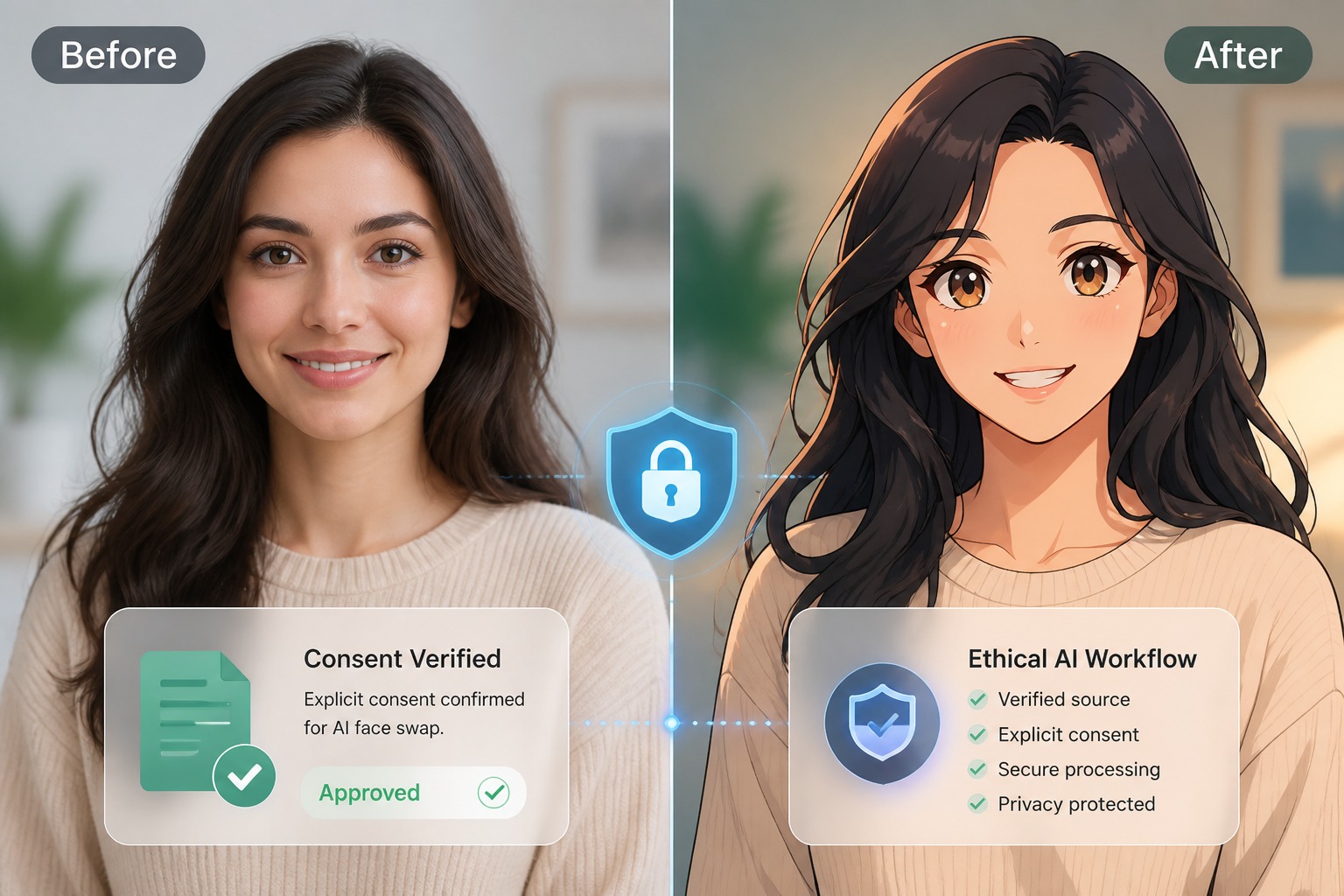 Use Your Own or Approved Photos example for anime face swap