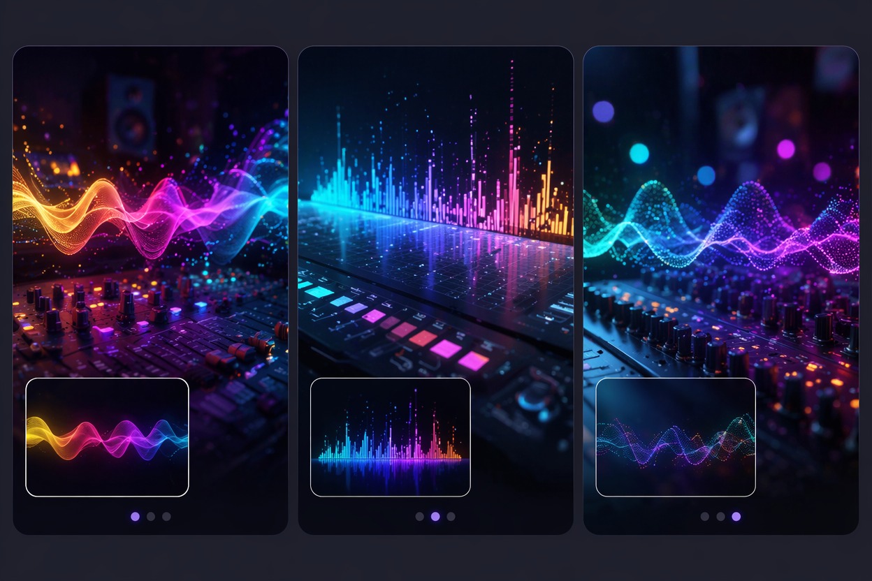 Colorful audio mood board for brand jingle styles