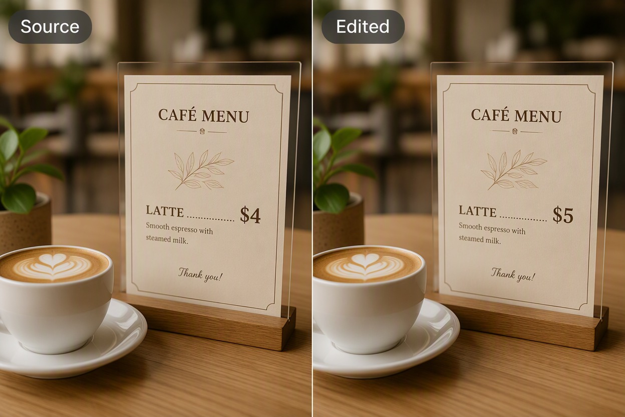 Edit Text in Image: revise prices and menu details