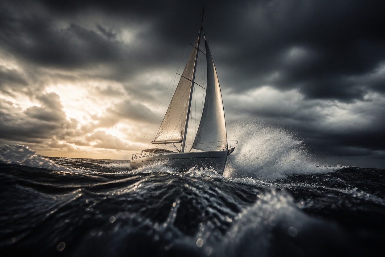 Cinematic sailboat in a storm illustrating controllable video framing