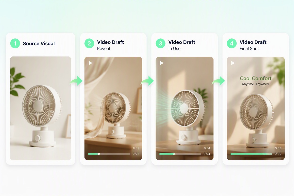 KI-TikTok-Video-Maker animiert Produkt- und Creator-Bilder
