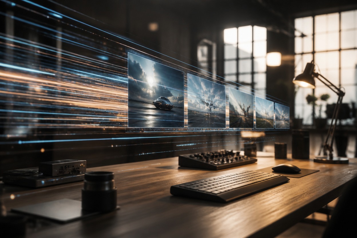 Cinematic production scene representing Kling 3.0 Turbo API video generation