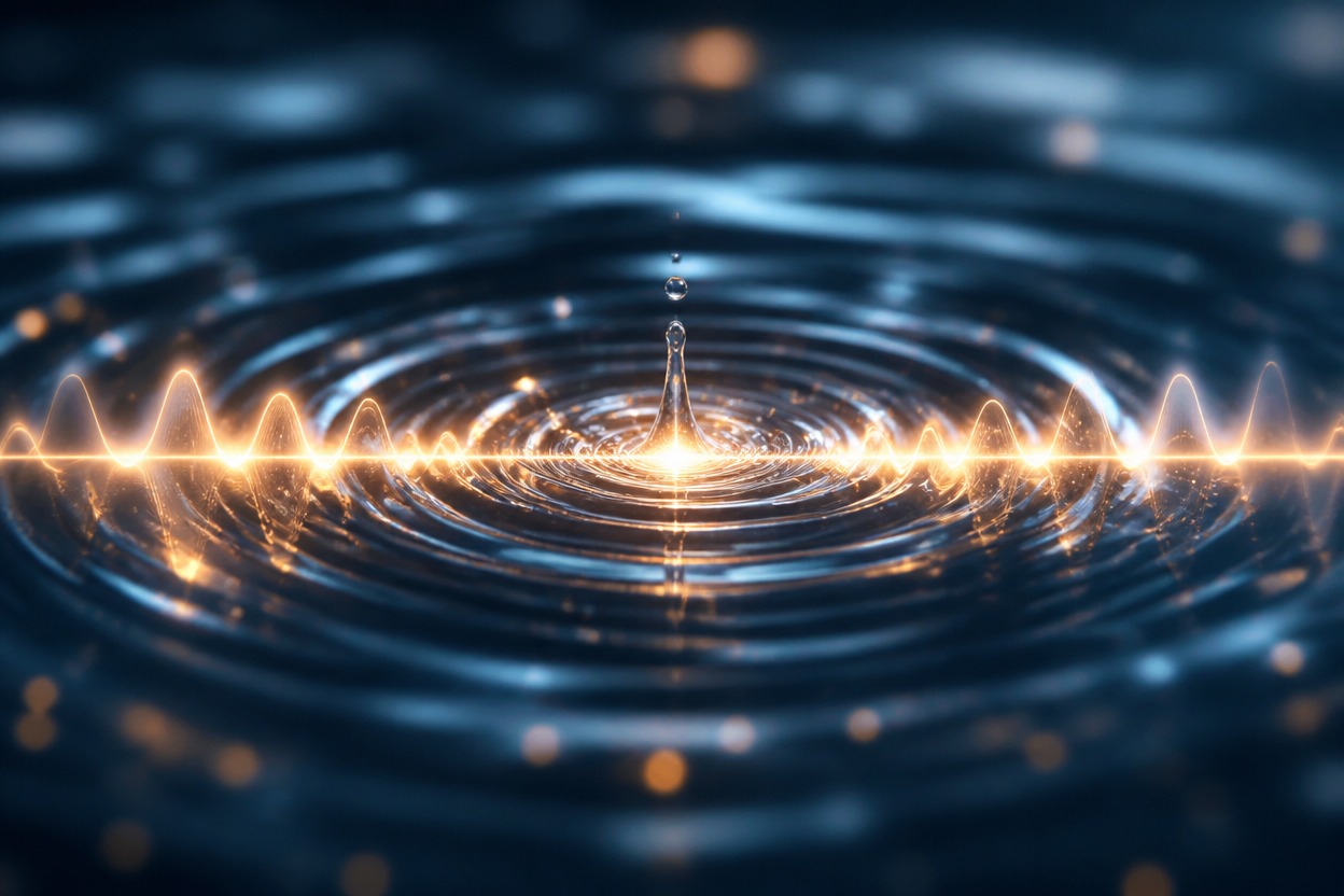 Resonant chimes and water ripples representing synchronized sound design