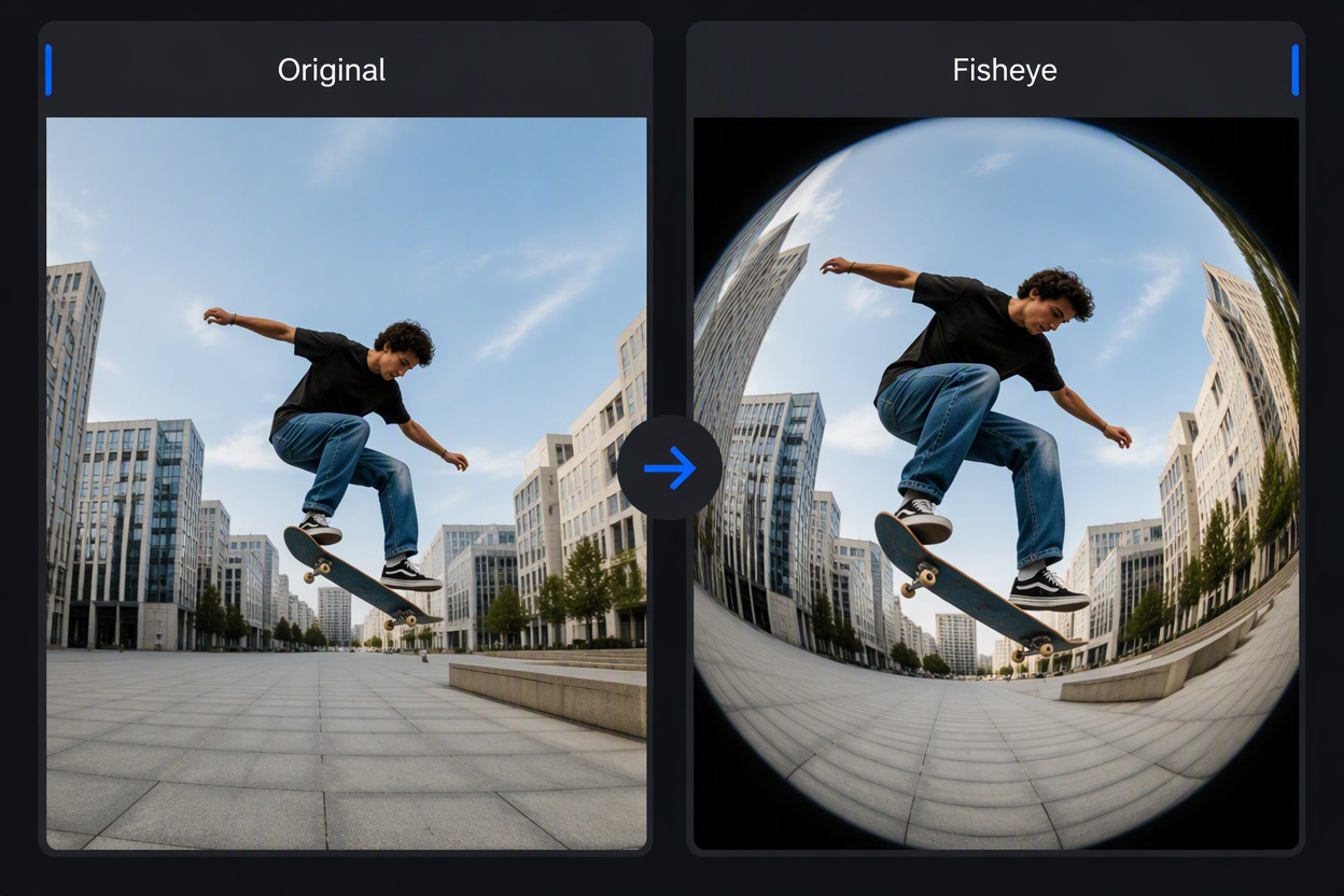 Fisheye Lens Filter example: choose subtle or extreme distortion