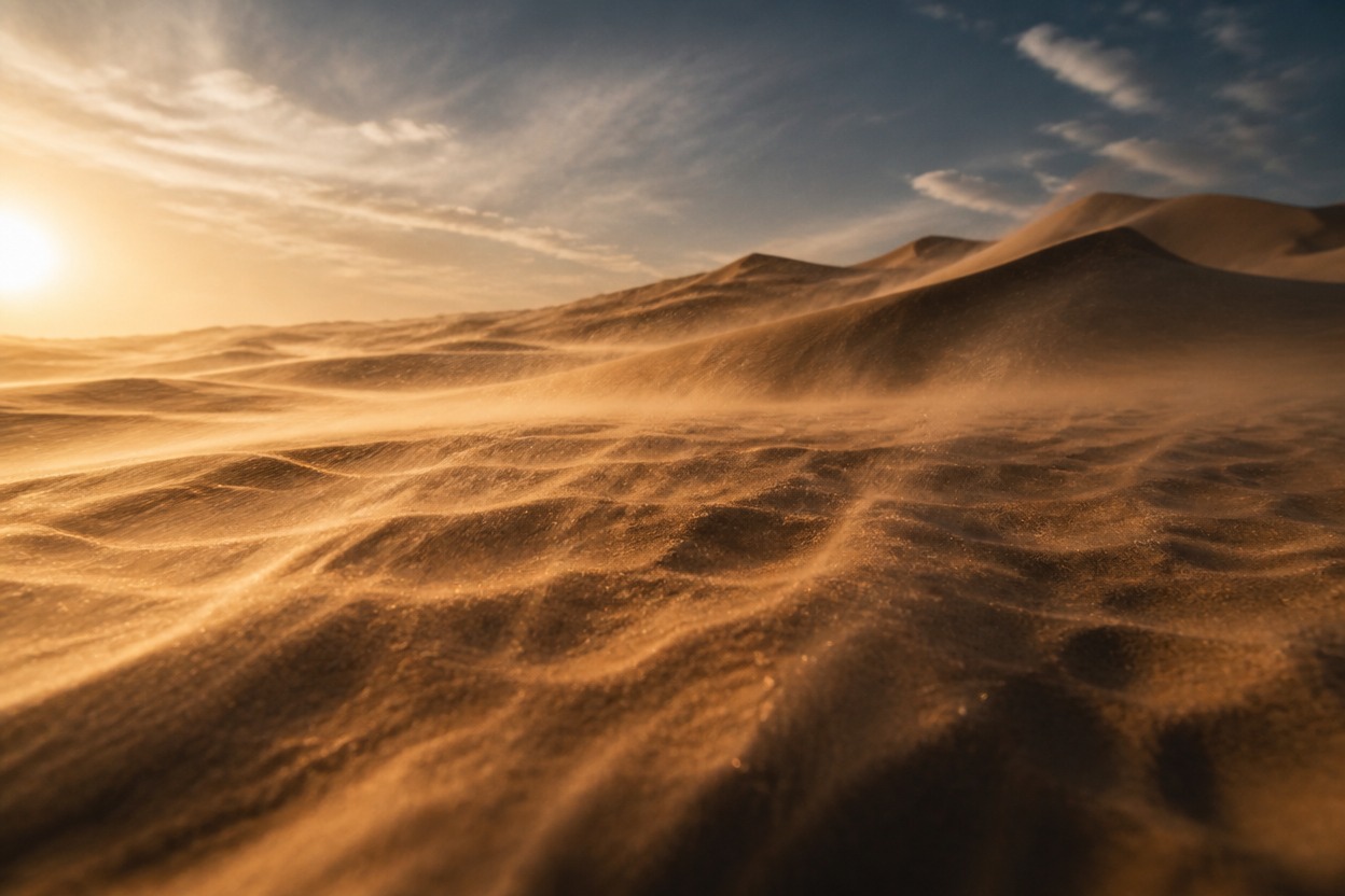 Wind-driven desert scene representing text-to-video motion