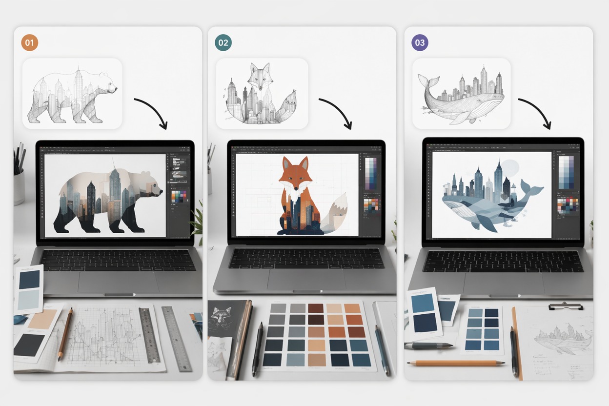 Espace de travail de typographie créative pour des designs personnalisés de ville animale