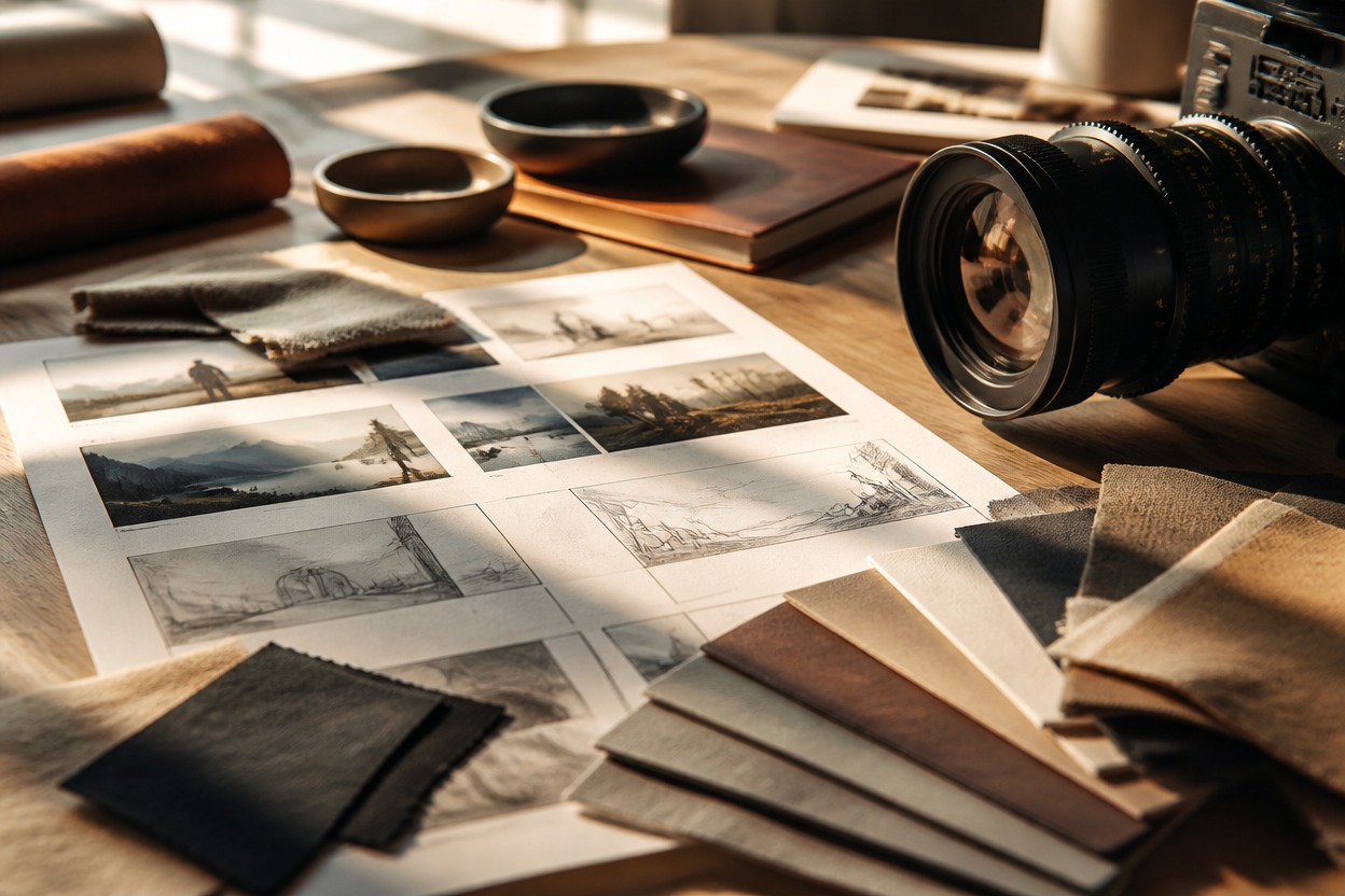 Single cinematic set using physical visual references for video planning