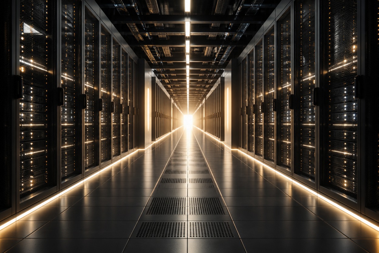 Unbranded data-center corridor representing asynchronous image delivery