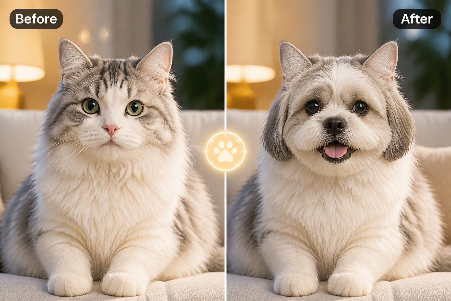 pet expression blending example for AI animal face swap