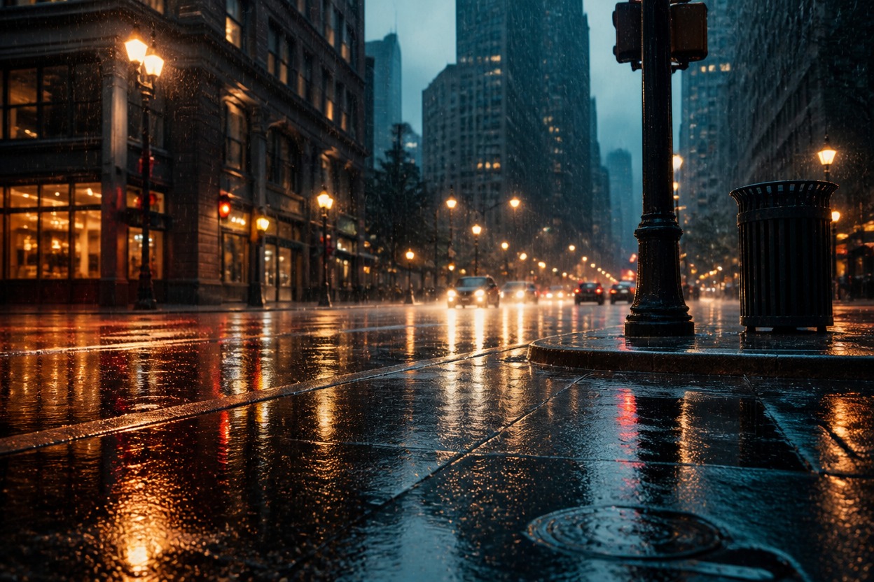 Cinematic rainy street scene illustrating PixVerse V6 API video generation