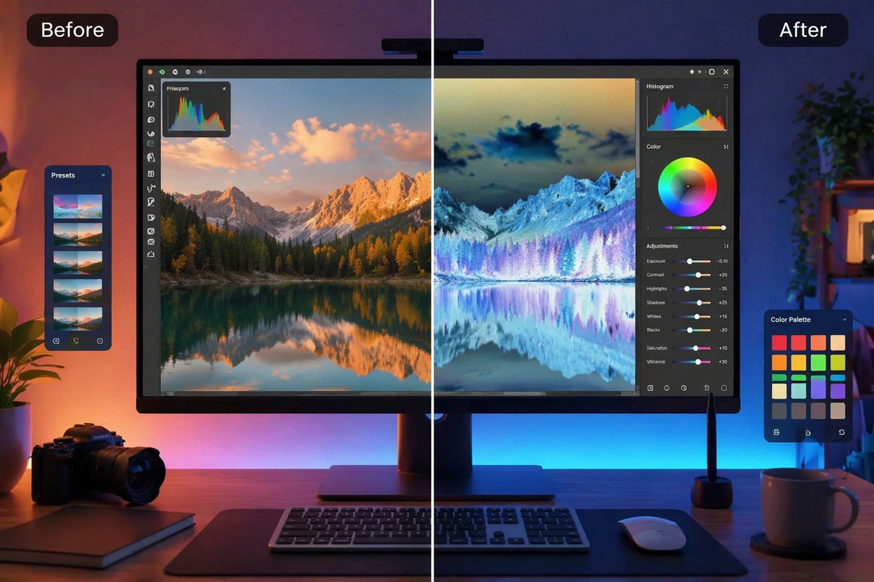 Modifica fotografica surreale con colori invertiti e contrasto audace