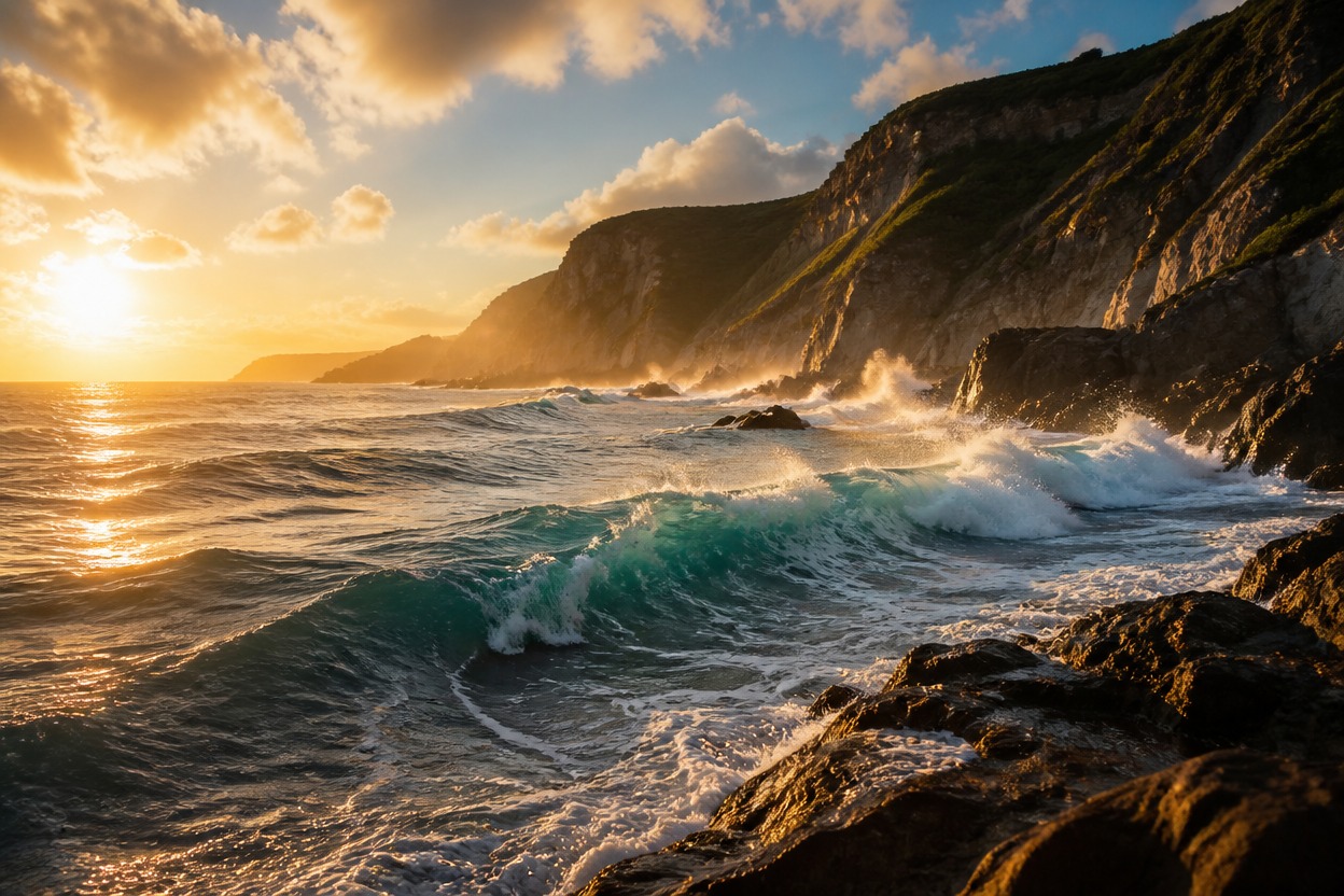 Unbranded coastal film production scene for prompt based video generation