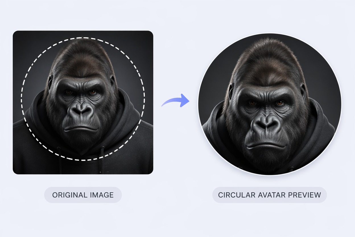 Circular profile icon preview with a clear gorilla avatar silhouette