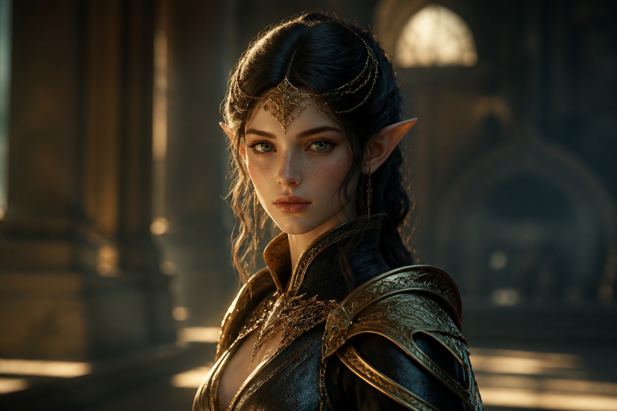 Original science-fantasy character rendered in a cinematic production environment