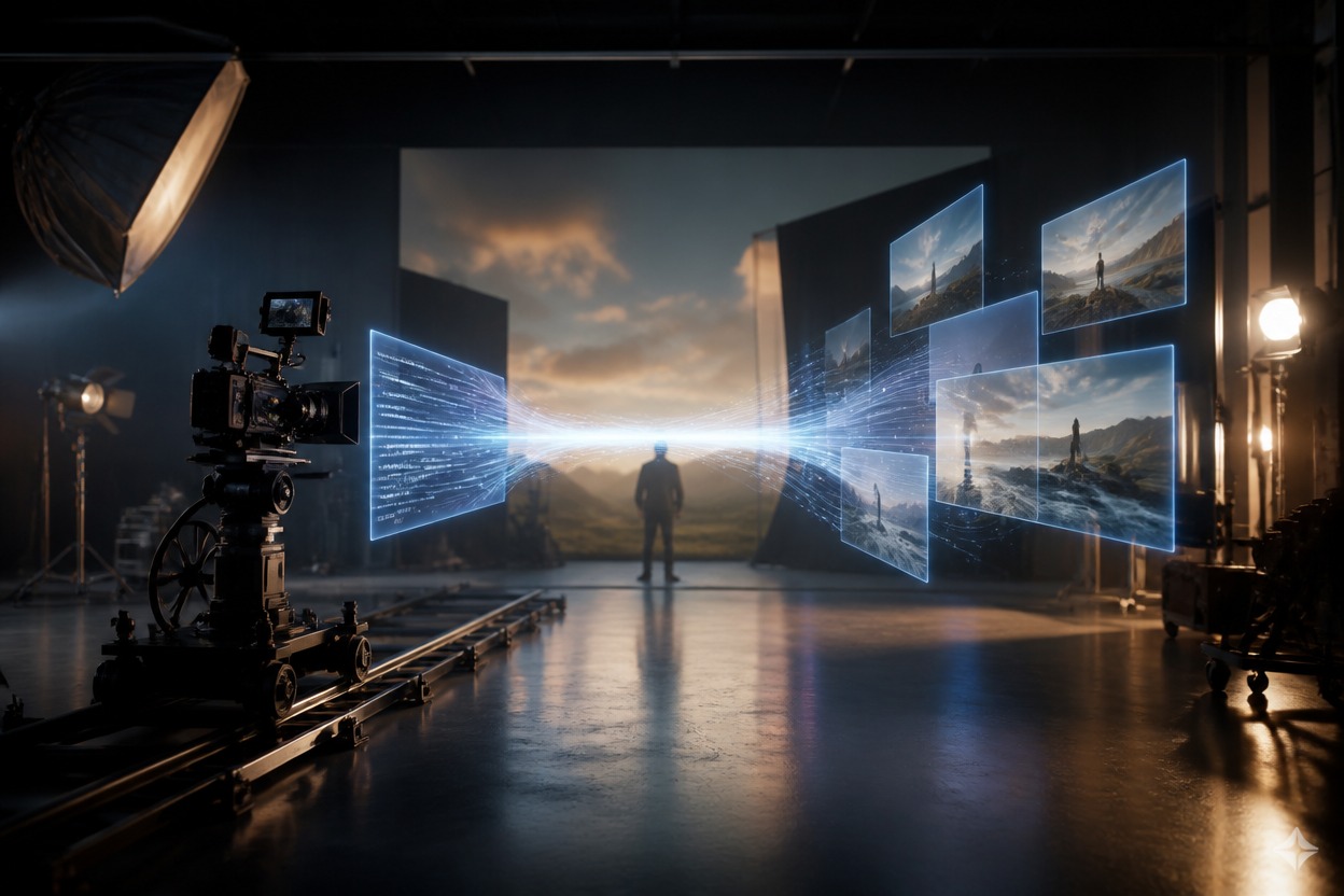 Unbranded film set representing prompt and image guided video generation