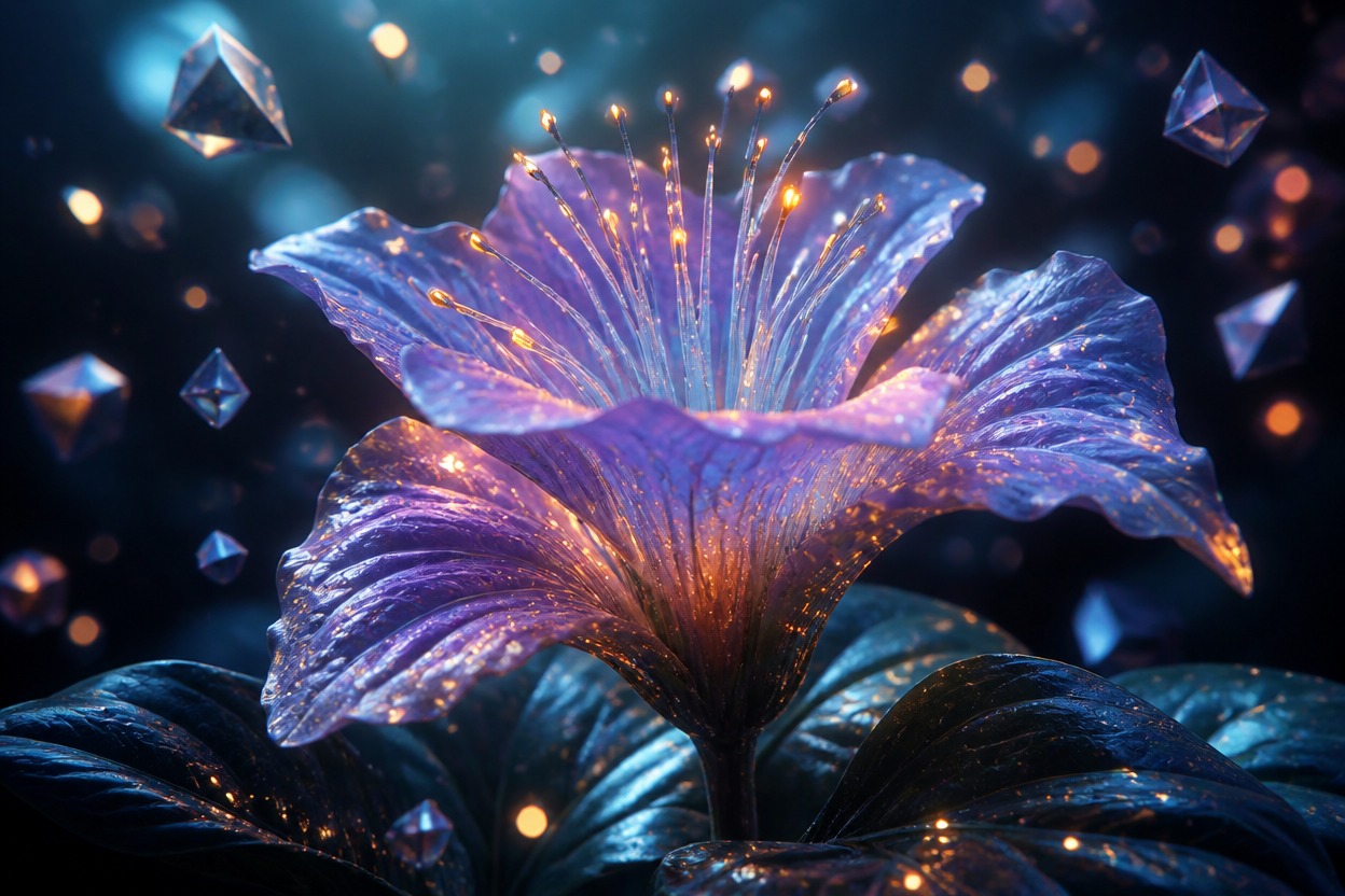 Detailed surreal botanical scene representing precise image prompts