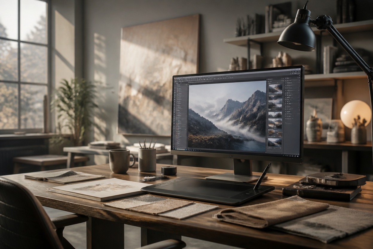 Artist studio representing reference-guided image generation