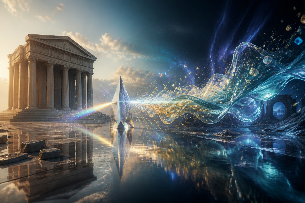 Cinematic audiovisual scene representing Gemini Omni Video API generation