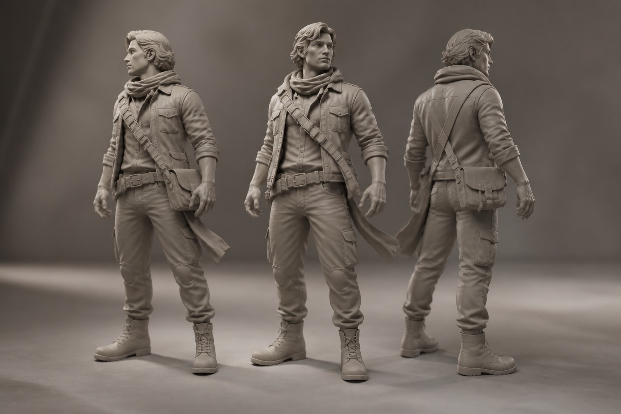 Unbranded character maquettes staged together for visual reference