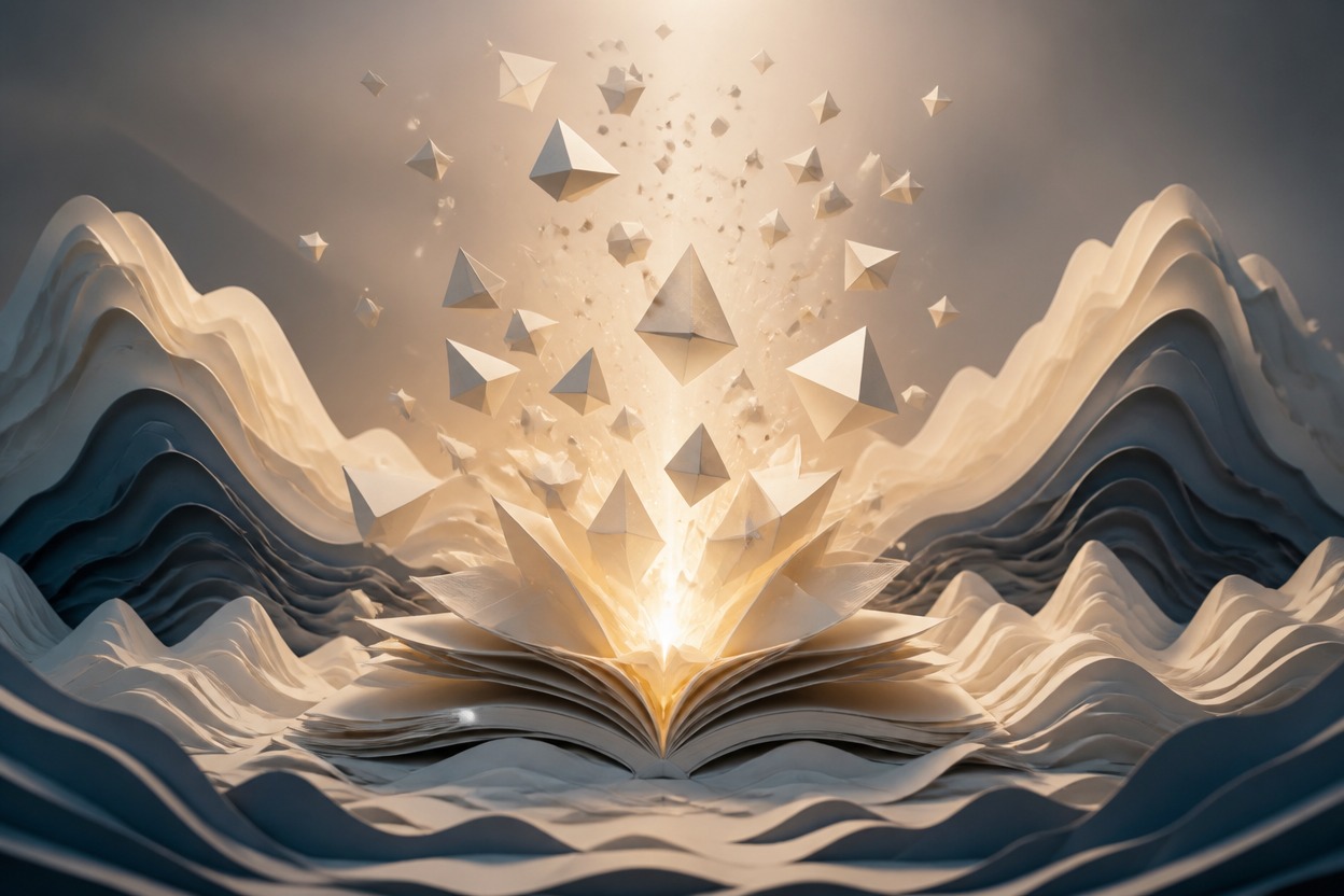 Detailed paper-art scene representing text-to-image generation