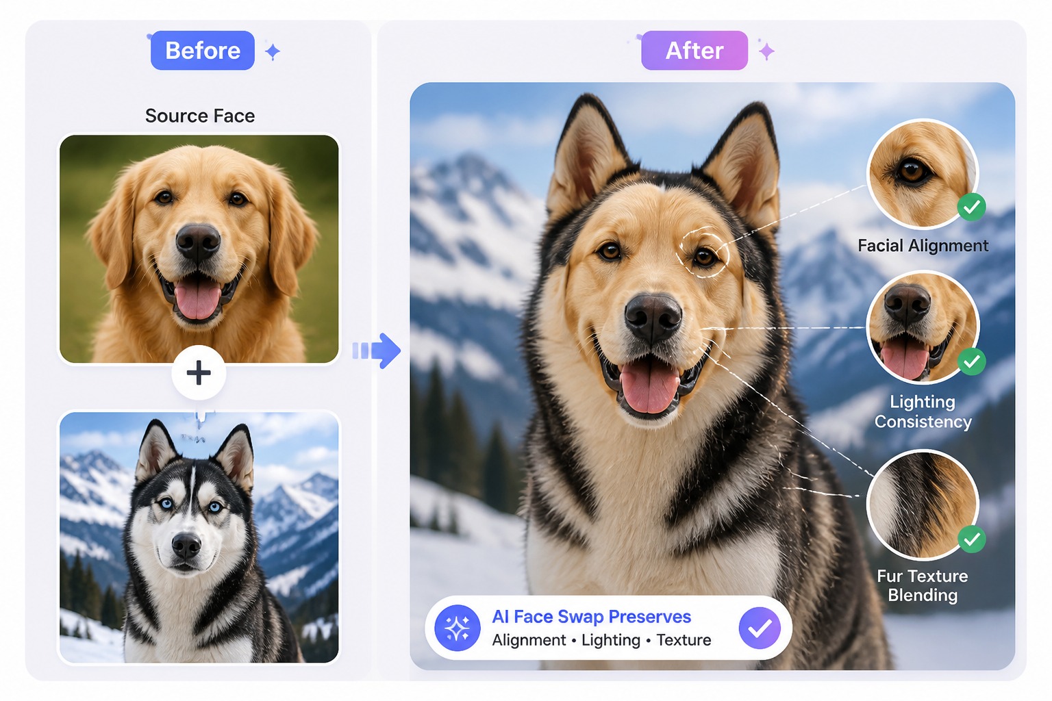 visual fit review example for AI animal face swap