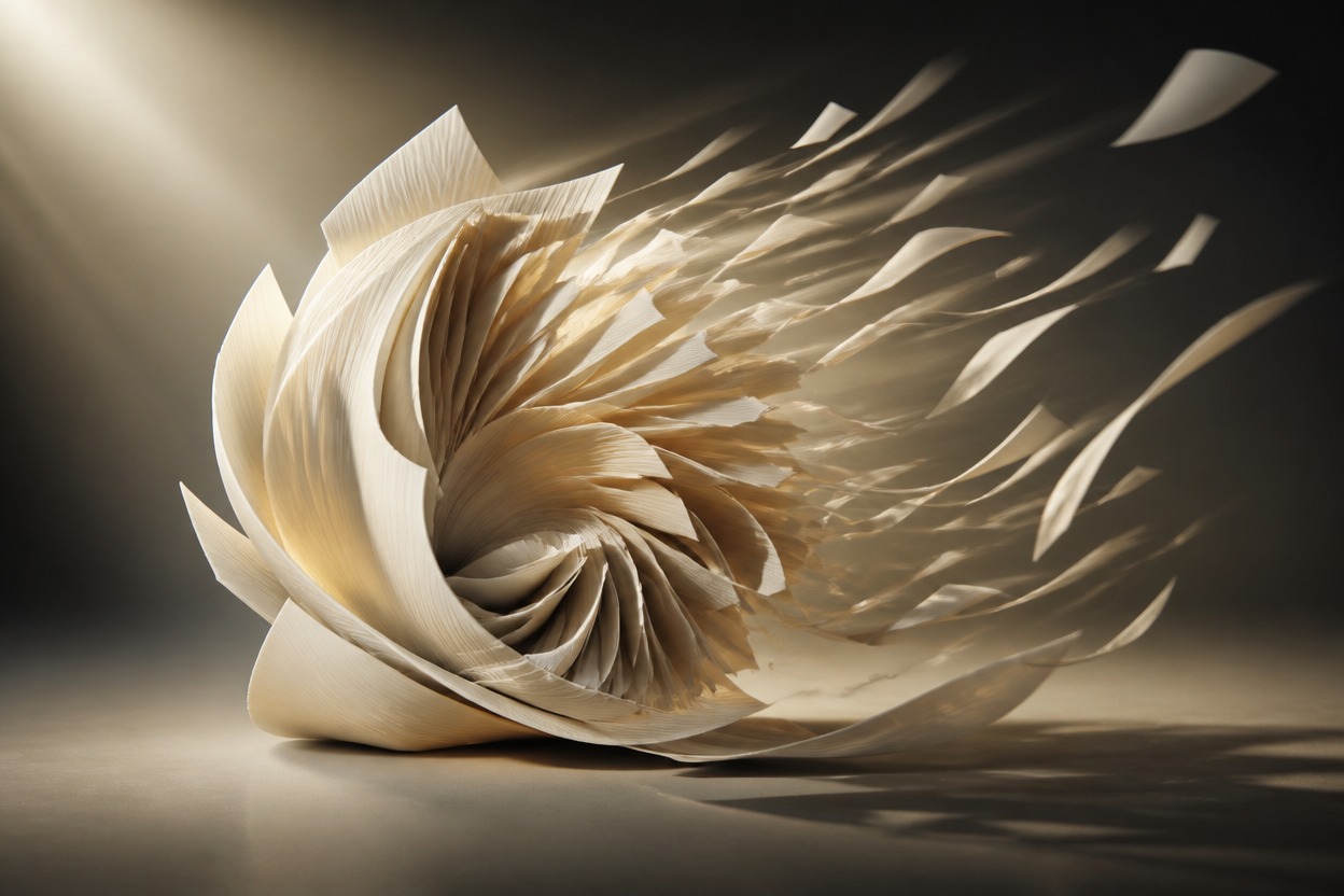 Cinematic paper sculpture moving in studio light representing image-to-video
