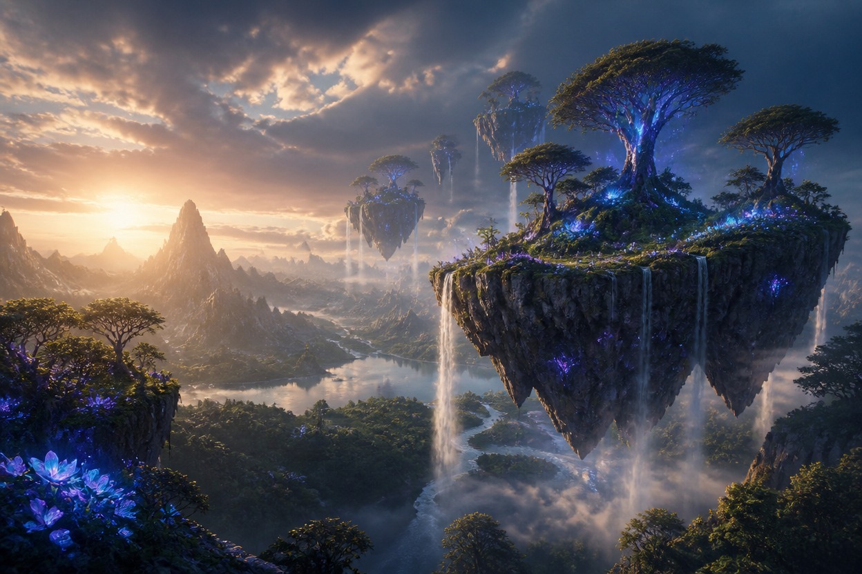 Detailed coherent fantasy landscape illustrating prompt-driven image generation