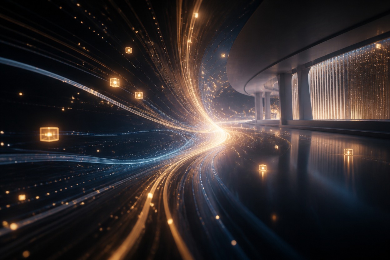 Cinematic infrastructure scene representing asynchronous image delivery
