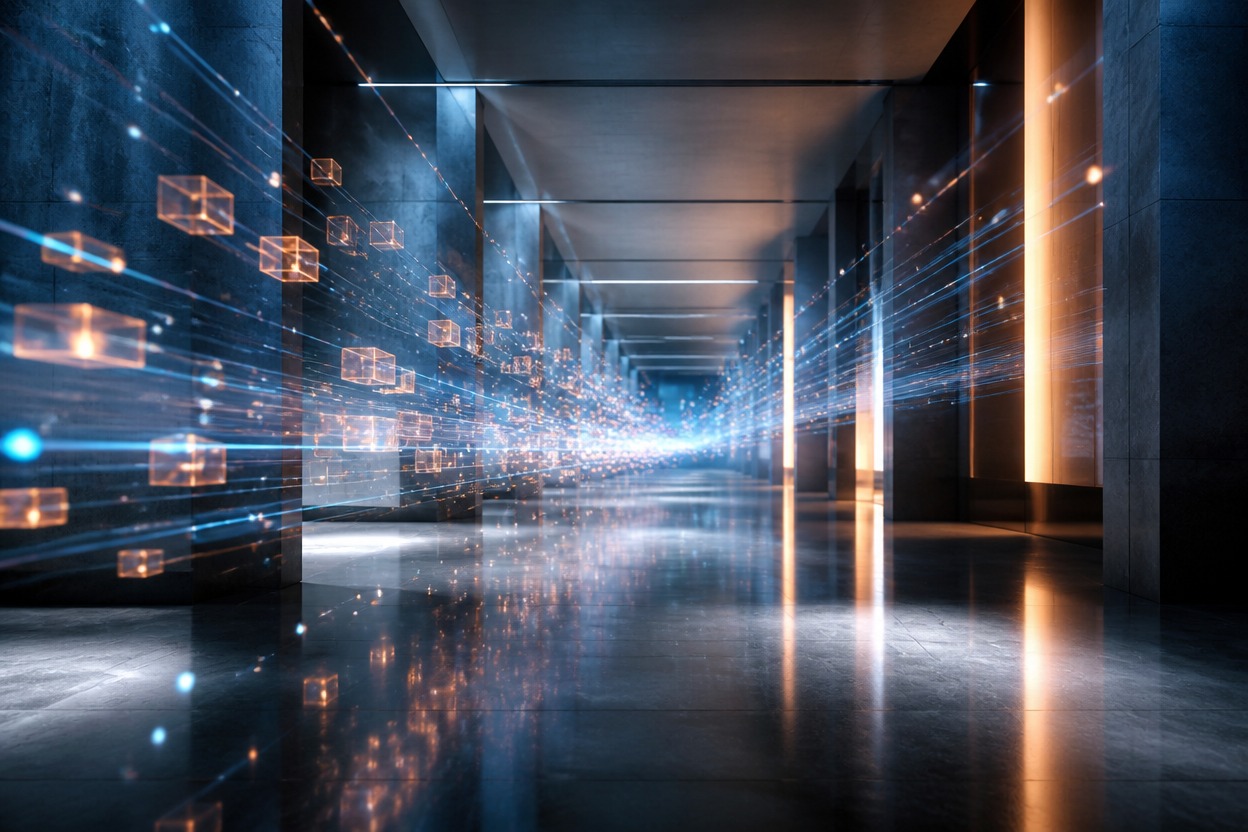 Cinematic infrastructure scene representing asynchronous image delivery
