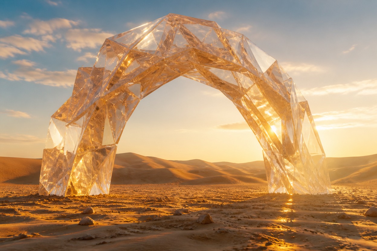Crystalline desert arch illustrating prompt-driven generation