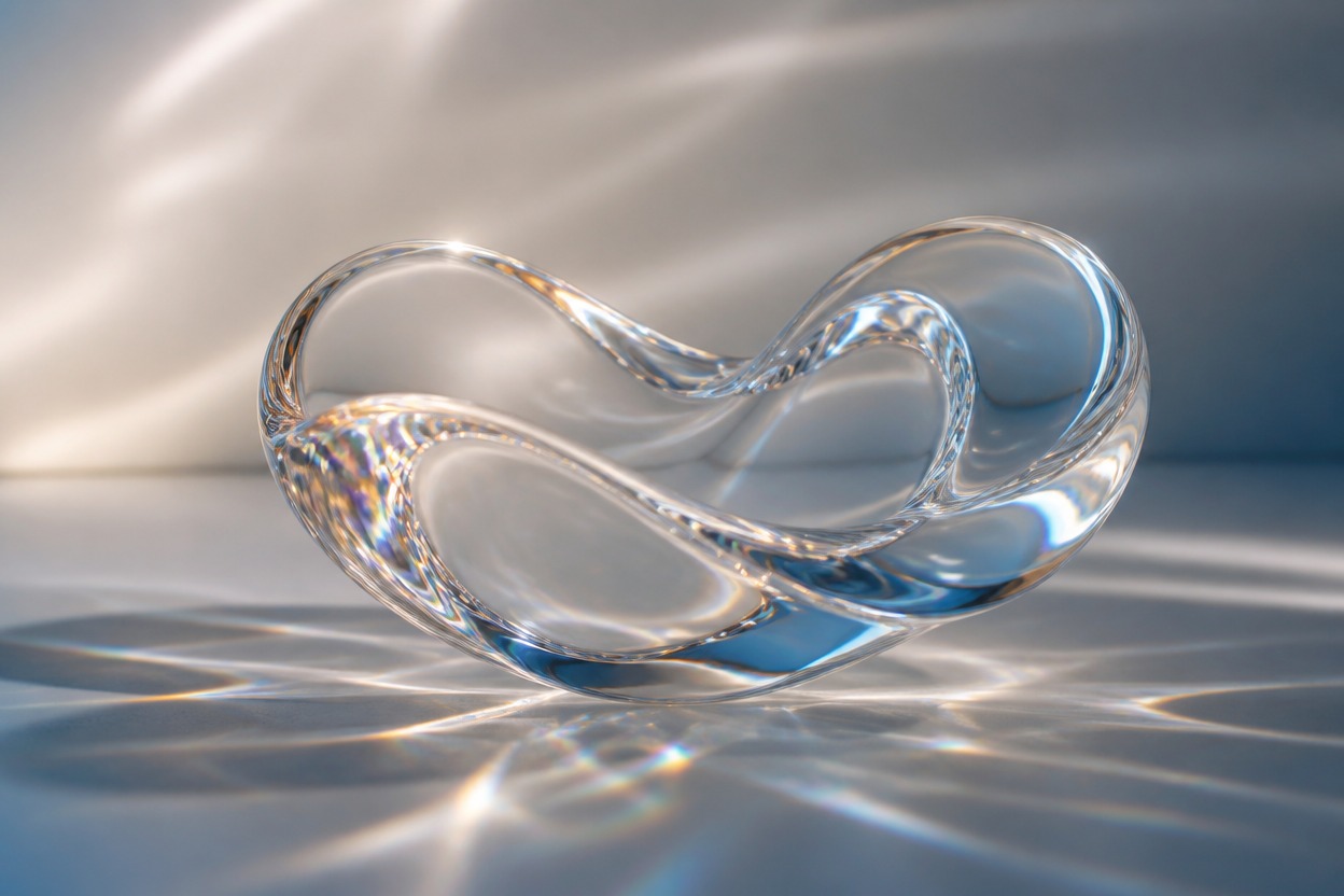 Translucent glass sculpture in a cinematic creative studio
