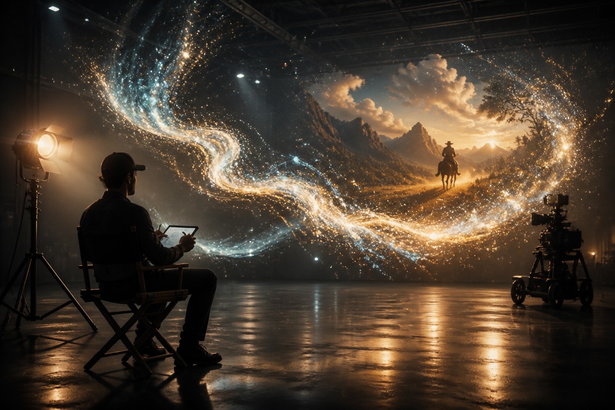 Unbranded soundstage illustrating text-to-video production